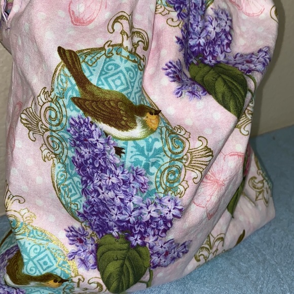 Homemade handbag, purse, satchel w/ bamboo handles & vintage style fabric - Picture 4 of 8